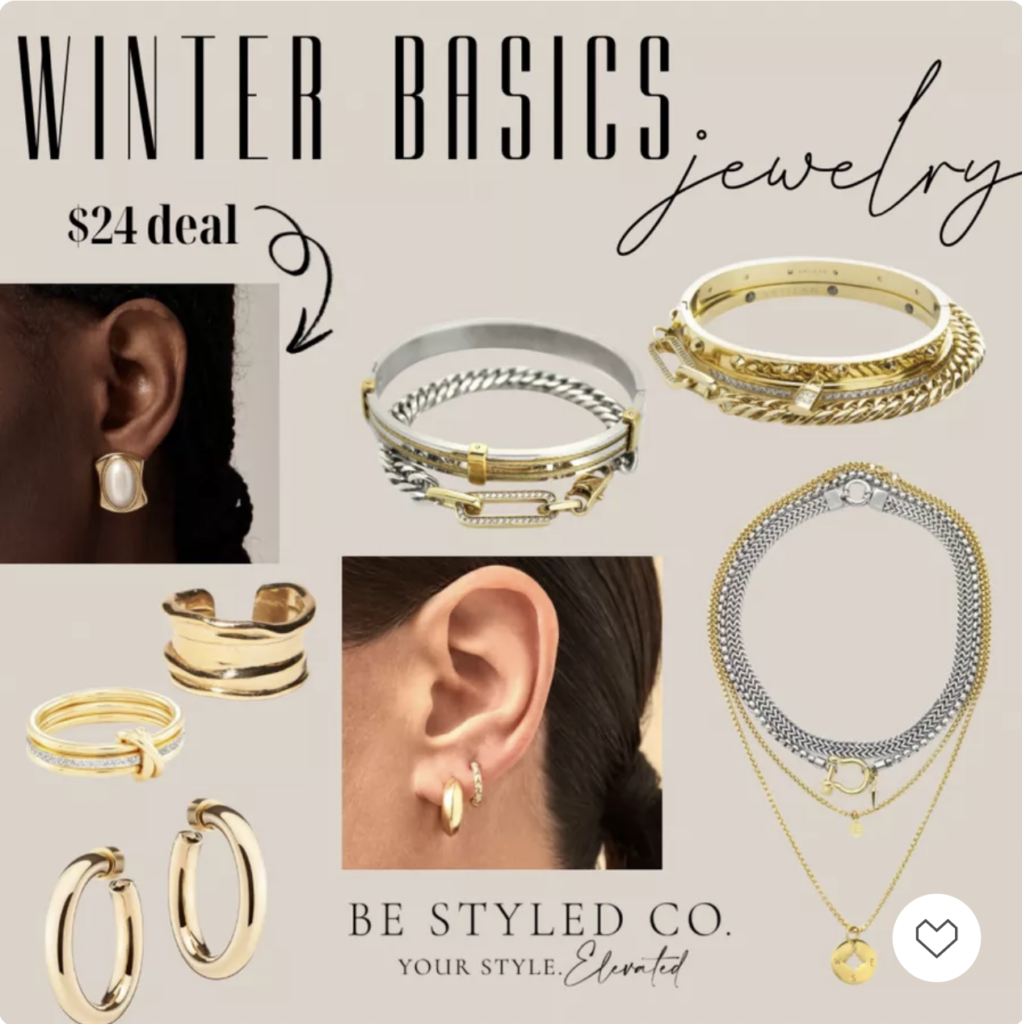Collage of winter jewelry to style outfits for women
