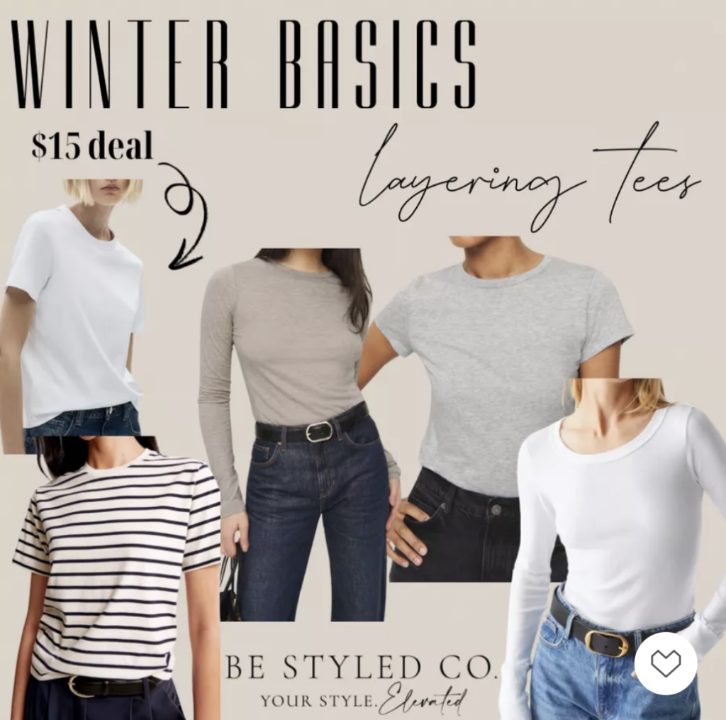 collage of layering tee options for styling