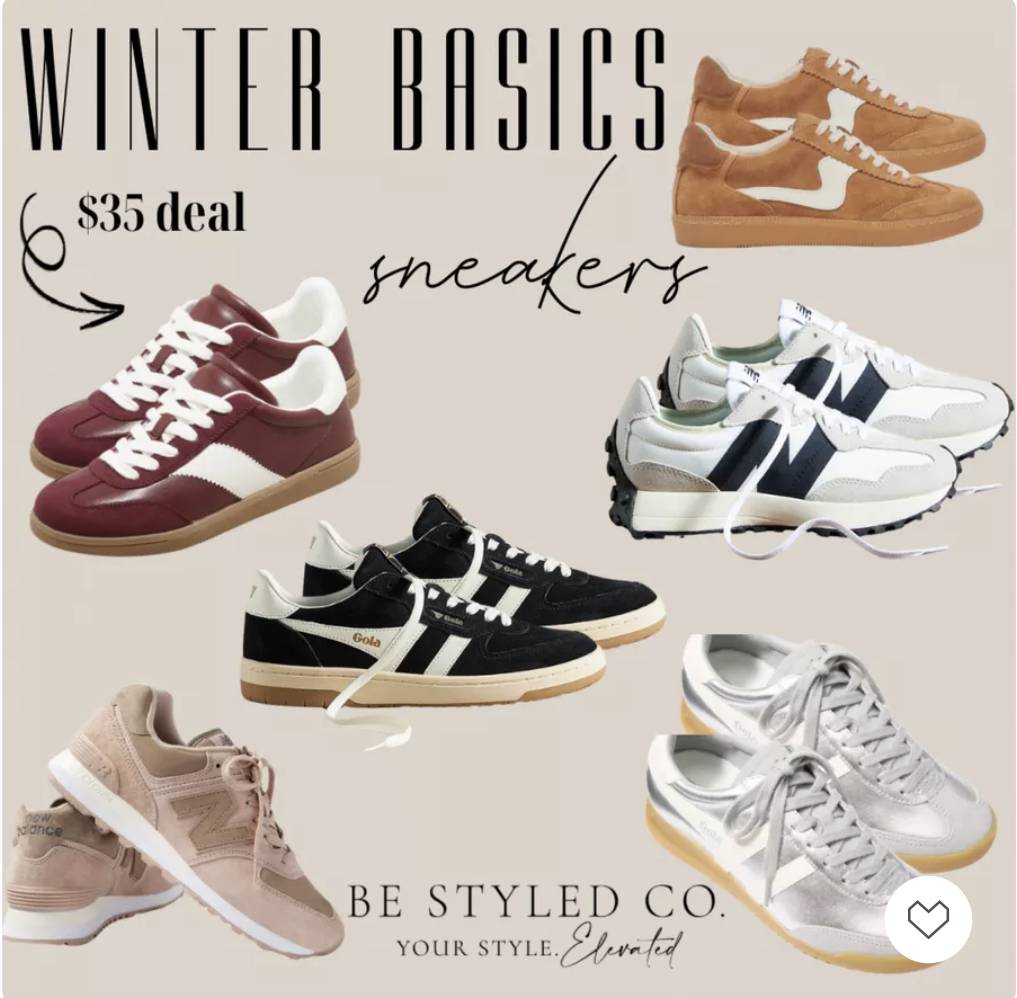 Collage of various trending sneaker styles for women