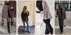 Collage of images showcasing winter outfit styles for women