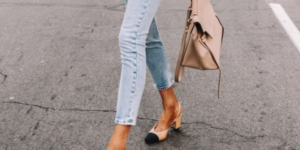 Skinny jeans paired with heels